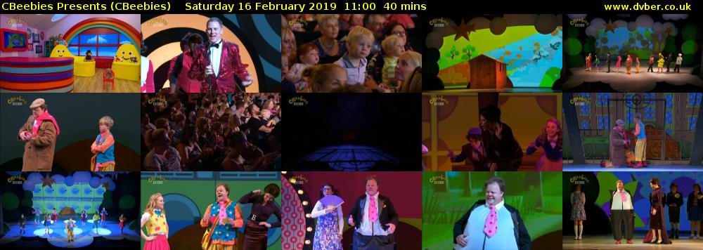 CBeebies Presents (CBeebies) Saturday 16 February 2019 11:00 - 11:40