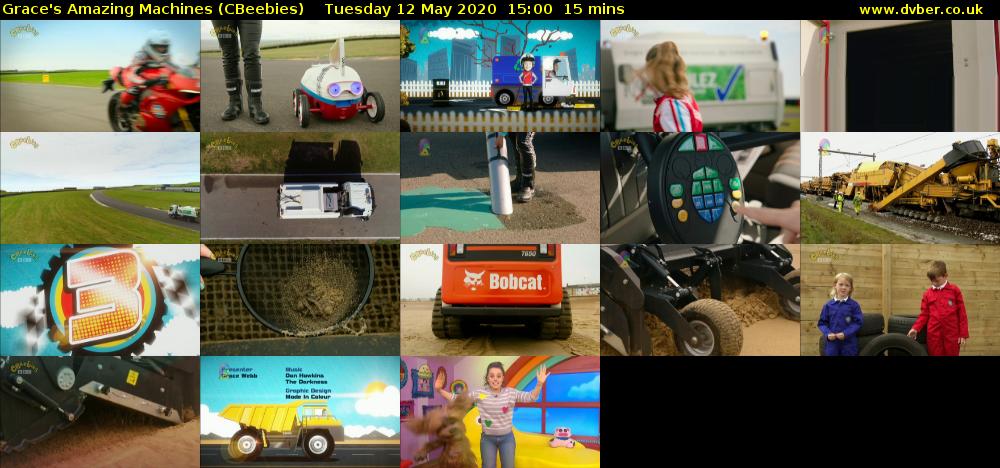 Grace's Amazing Machines (CBeebies) Tuesday 12 May 2020 15:00 - 15:15