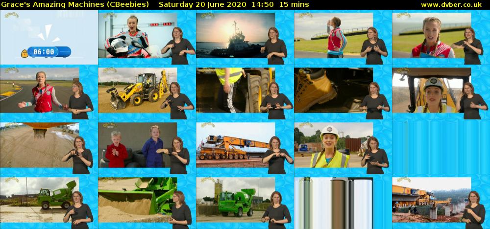 Grace's Amazing Machines (CBeebies) Saturday 20 June 2020 14:50 - 15:05