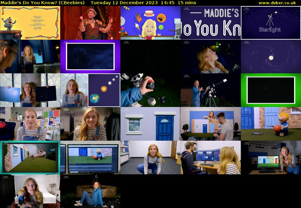 Maddie's Do You Know? (CBeebies) Tuesday 12 December 2023 14:45 - 15:00