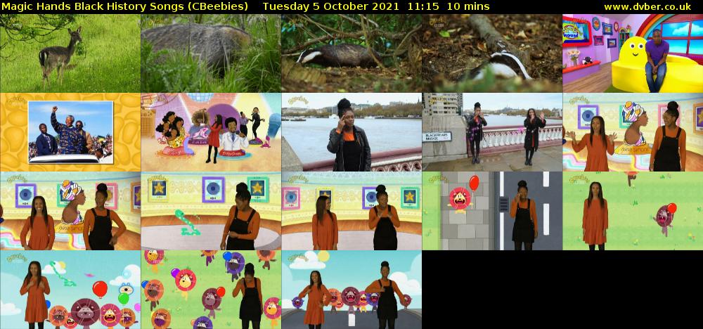 Magic Hands Black History Songs (CBeebies) Tuesday 5 October 2021 11:15 - 11:25