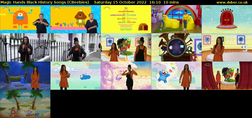 Magic Hands Black History Songs (CBeebies) Saturday 15 October 2022 16:10 - 16:20