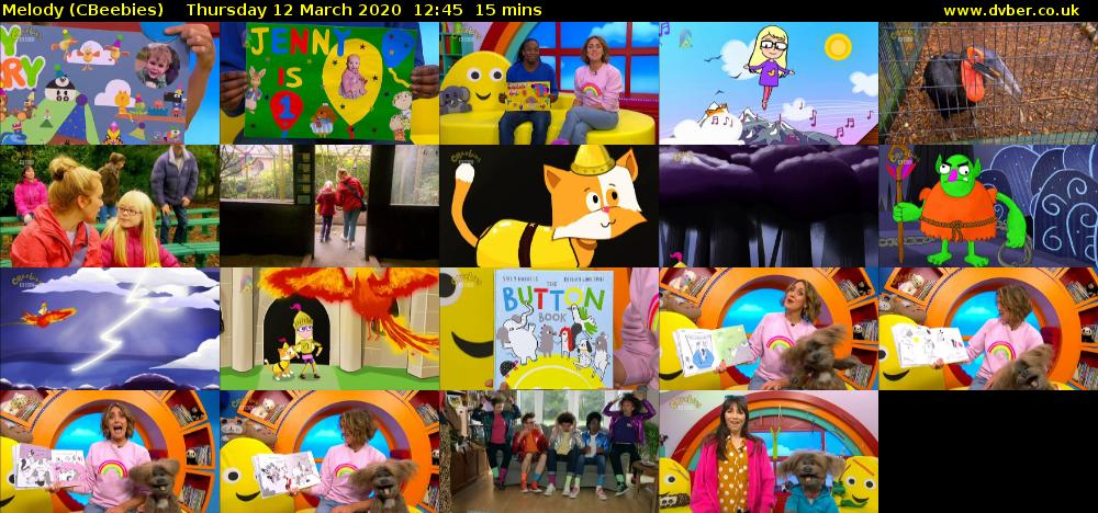 Melody (CBeebies) Thursday 12 March 2020 12:45 - 13:00