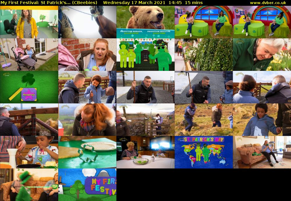 My First Festival: St Patrick's... (CBeebies) Wednesday 17 March 2021 14:45 - 15:00