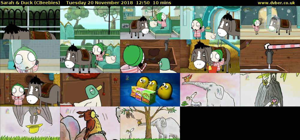 Sarah & Duck (CBeebies) Tuesday 20 November 2018 12:50 - 13:00