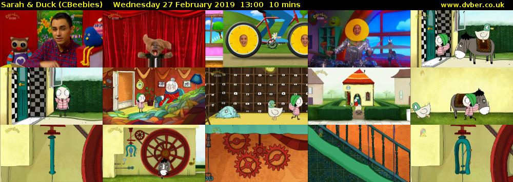 Sarah & Duck (CBeebies) Wednesday 27 February 2019 13:00 - 13:10