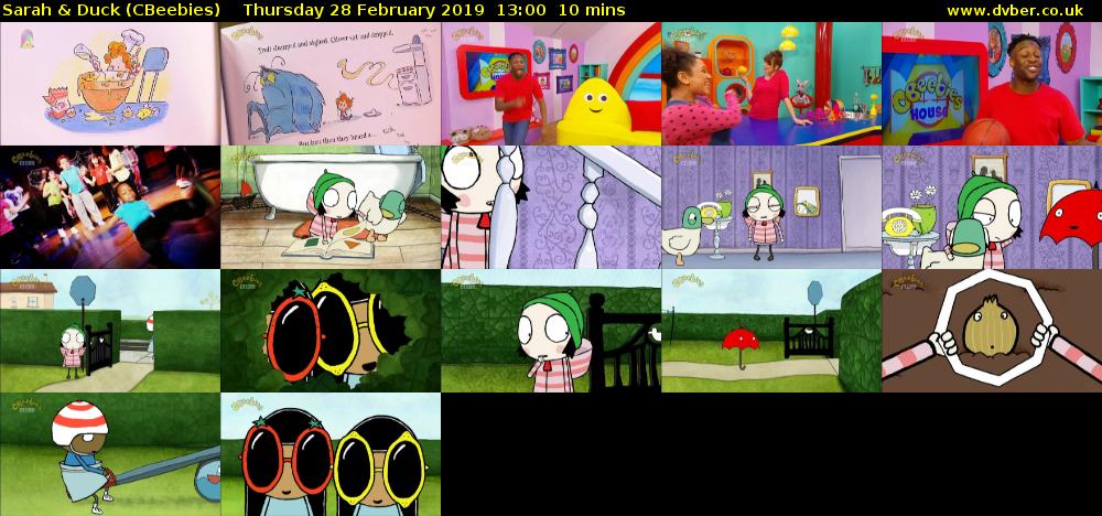 Sarah & Duck (CBeebies) Thursday 28 February 2019 13:00 - 13:10