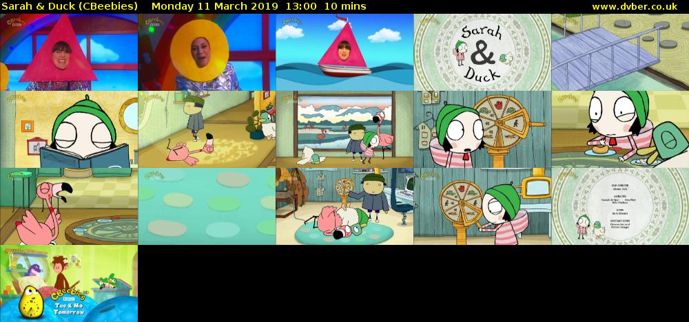 Sarah & Duck (CBeebies) Monday 11 March 2019 13:00 - 13:10