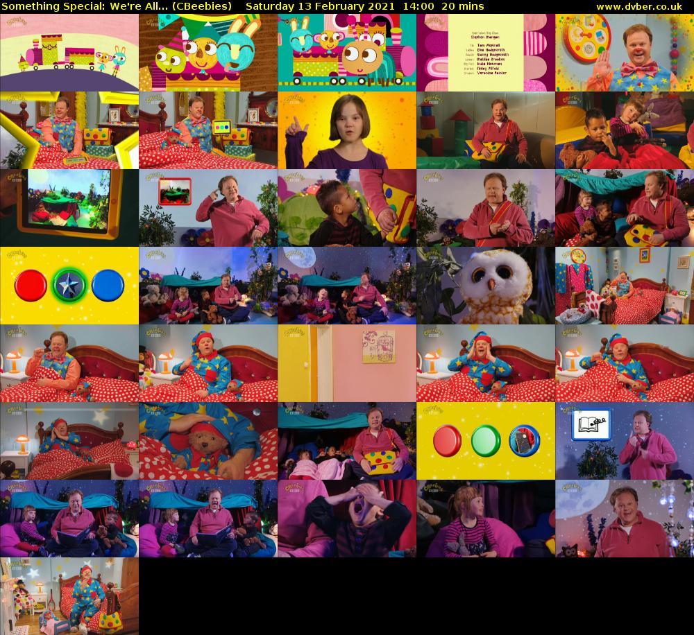 Something Special: We're All... (CBeebies) Saturday 13 February 2021 14:00 - 14:20