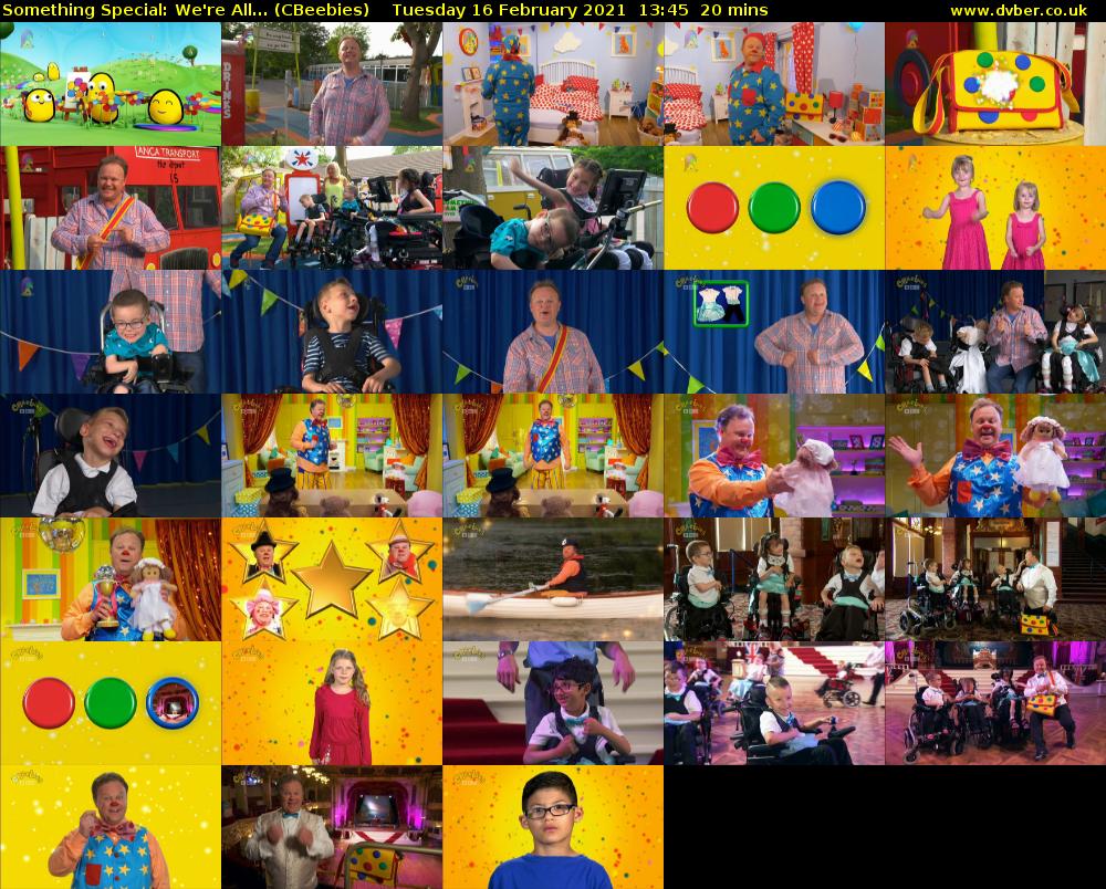 Something Special: We're All... (CBeebies) Tuesday 16 February 2021 13:45 - 14:05