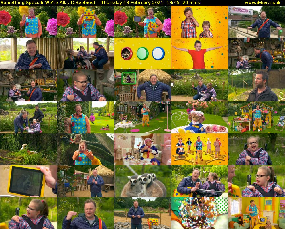 Something Special: We're All... (CBeebies) Thursday 18 February 2021 13:45 - 14:05