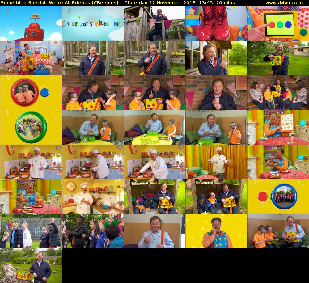 Something Special: We're All Friends (CBeebies) Thursday 22 November 2018 13:45 - 14:05