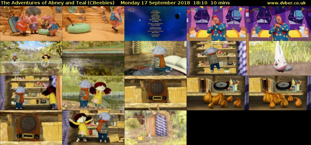 The Adventures of Abney and Teal (CBeebies) Monday 17 September 2018 18:10 - 18:20