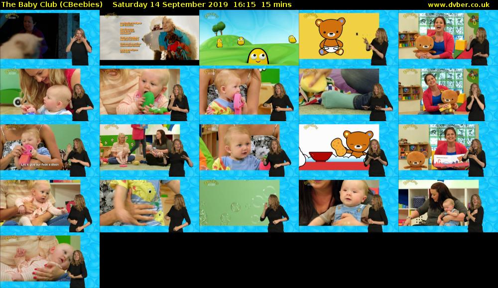 The Baby Club (CBeebies) Saturday 14 September 2019 16:15 - 16:30