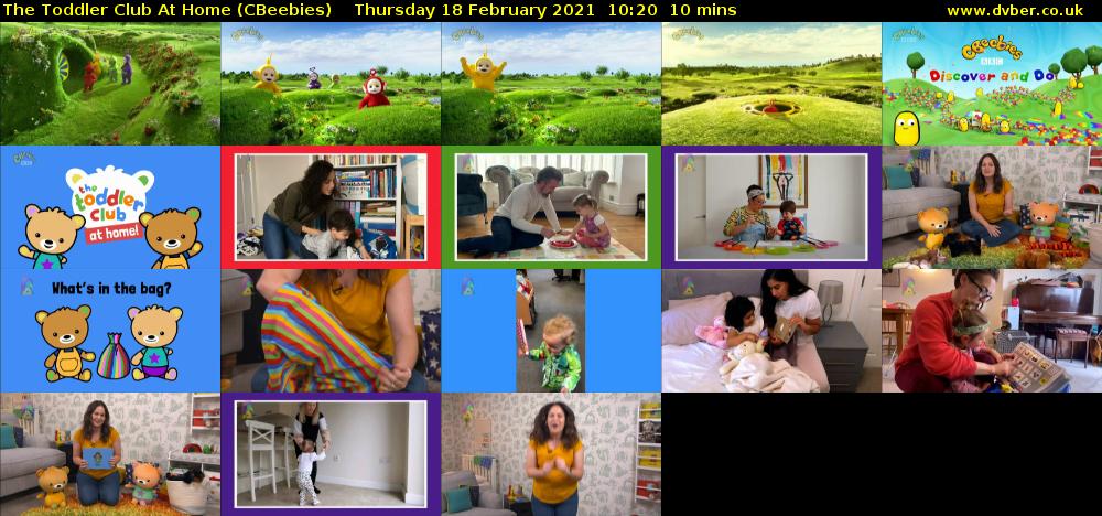 The Toddler Club at Home (CBeebies) Thursday 18 February 2021 10:20 - 10:30