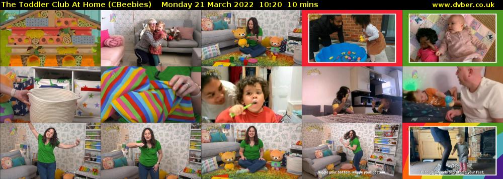 The Toddler Club at Home (CBeebies) Monday 21 March 2022 10:20 - 10:30