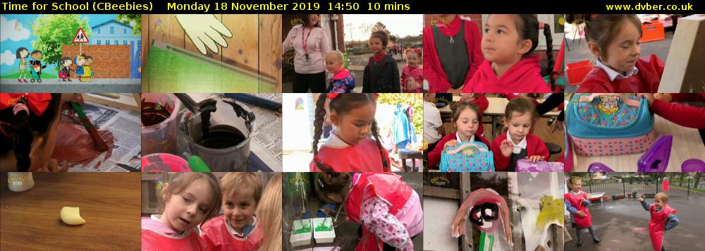 Time for School (CBeebies) Monday 18 November 2019 14:50 - 15:00