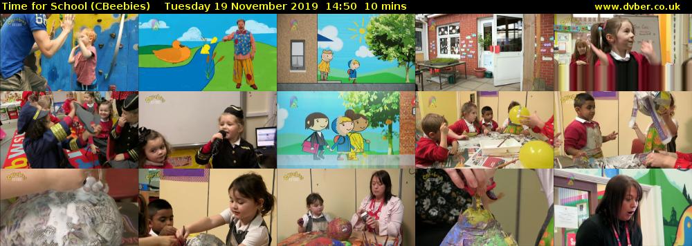 Time for School (CBeebies) Tuesday 19 November 2019 14:50 - 15:00