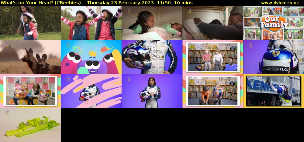 What's on Your Head? (CBeebies) Thursday 23 February 2023 11:50 - 12:00