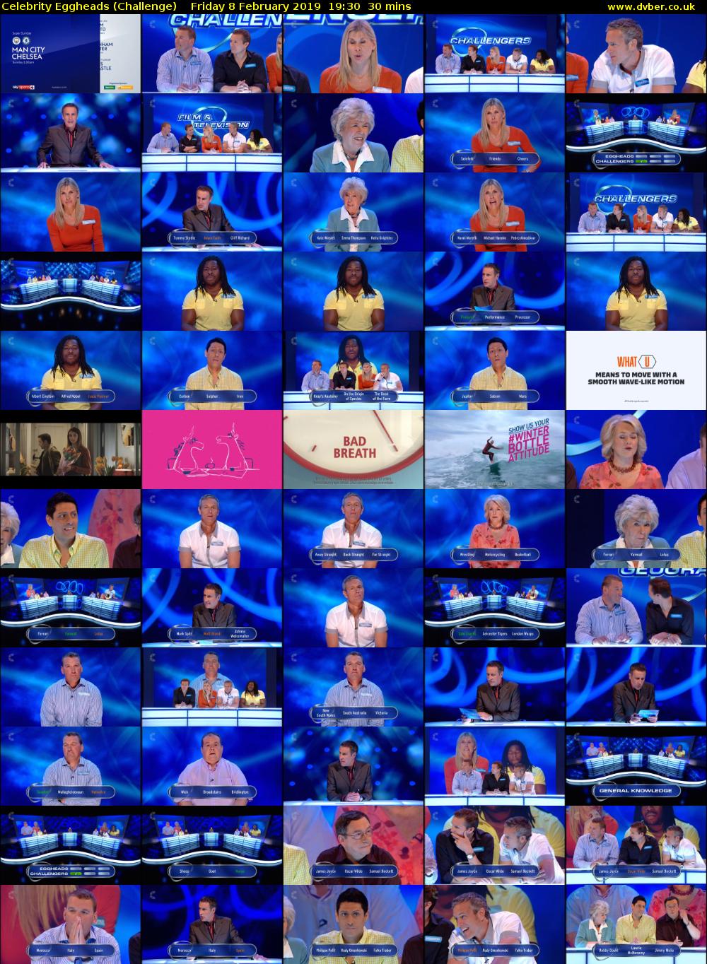 Celebrity Eggheads (Challenge) Friday 8 February 2019 19:30 - 20:00