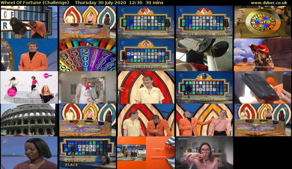 Wheel Of Fortune (Challenge) Thursday 30 July 2020 12:30 - 13:00
