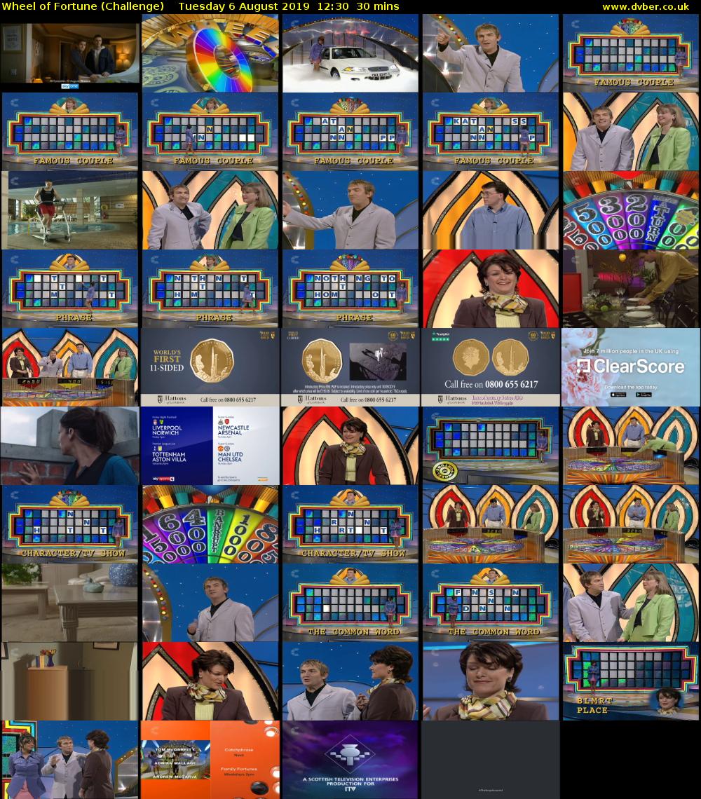 Wheel of Fortune (Challenge) Tuesday 6 August 2019 12:30 - 13:00