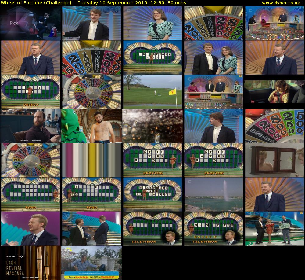 Wheel of Fortune (Challenge) Tuesday 10 September 2019 12:30 - 13:00