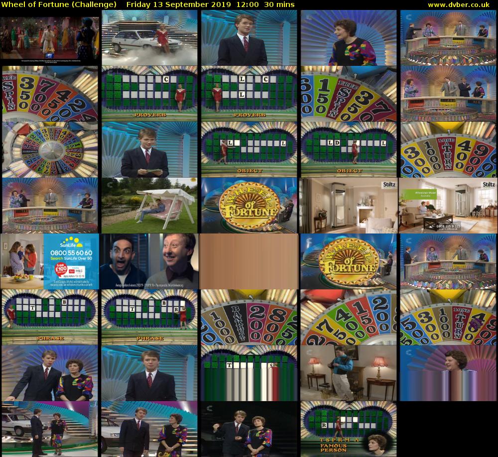 Wheel of Fortune (Challenge) Friday 13 September 2019 12:00 - 12:30