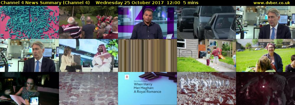 Channel 4 News Summary (Channel 4) Wednesday 25 October 2017 12:00 - 12:05