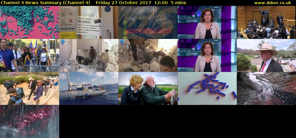Channel 4 News Summary (Channel 4) Friday 27 October 2017 12:00 - 12:05