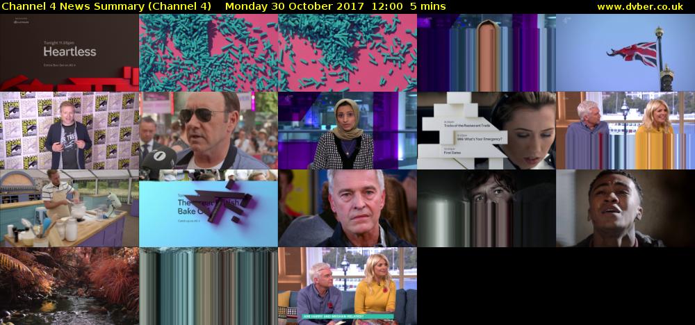 Channel 4 News Summary (Channel 4) Monday 30 October 2017 12:00 - 12:05