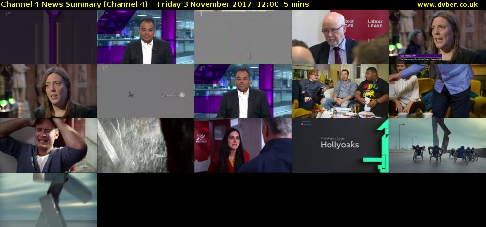Channel 4 News Summary (Channel 4) Friday 3 November 2017 12:00 - 12:05