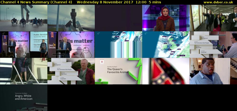 Channel 4 News Summary (Channel 4) Wednesday 8 November 2017 12:00 - 12:05