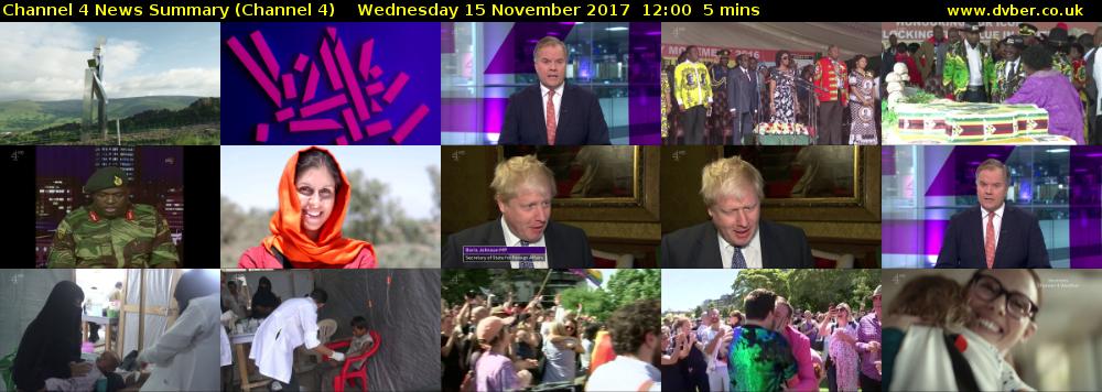 Channel 4 News Summary (Channel 4) Wednesday 15 November 2017 12:00 - 12:05