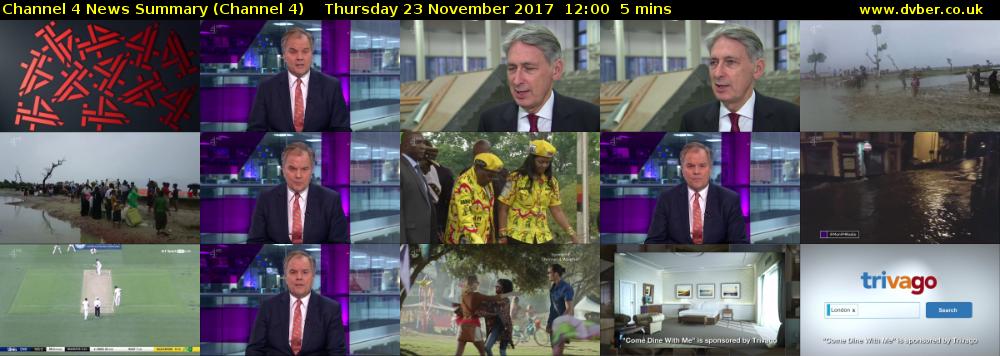 Channel 4 News Summary (Channel 4) Thursday 23 November 2017 12:00 - 12:05