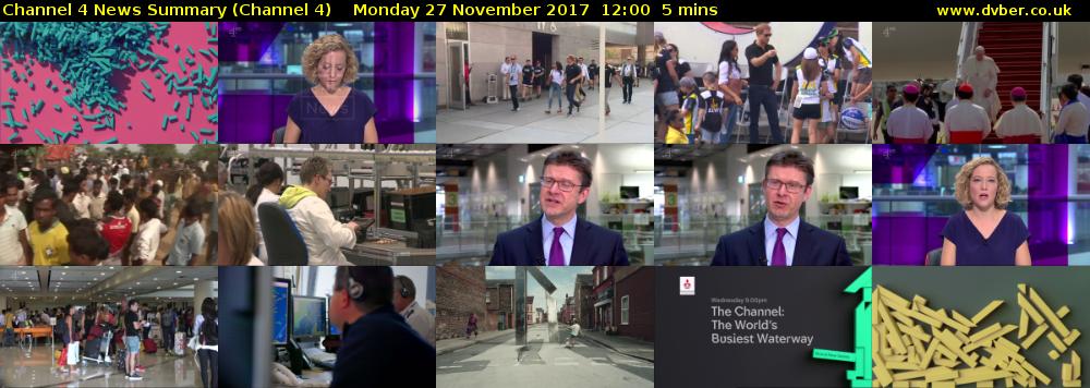 Channel 4 News Summary (Channel 4) Monday 27 November 2017 12:00 - 12:05