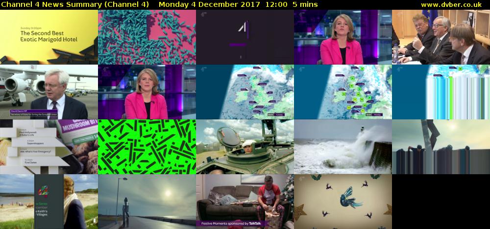 Channel 4 News Summary (Channel 4) Monday 4 December 2017 12:00 - 12:05