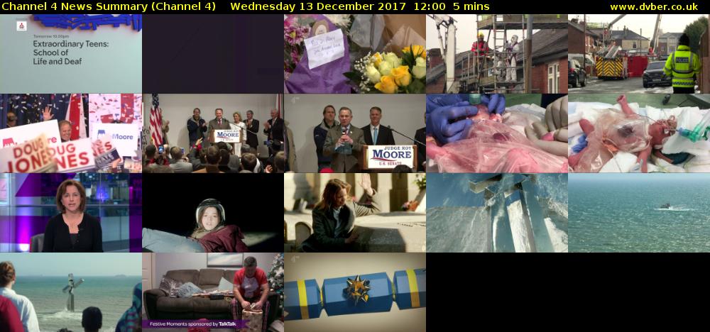 Channel 4 News Summary (Channel 4) Wednesday 13 December 2017 12:00 - 12:05