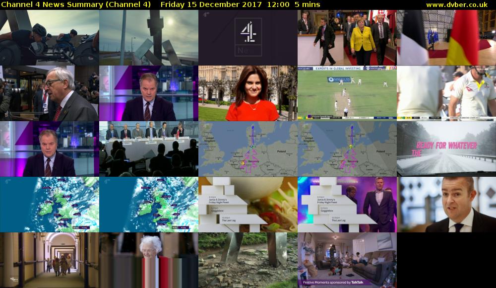 Channel 4 News Summary (Channel 4) Friday 15 December 2017 12:00 - 12:05