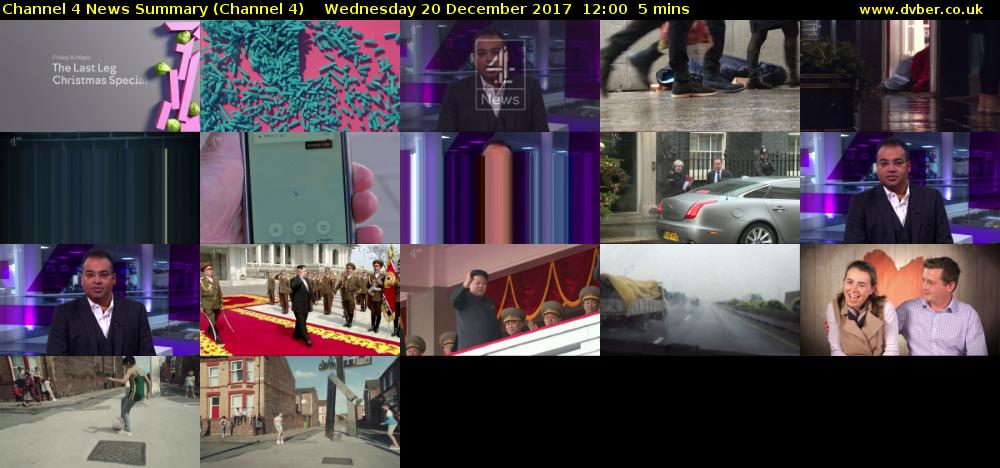 Channel 4 News Summary (Channel 4) Wednesday 20 December 2017 12:00 - 12:05