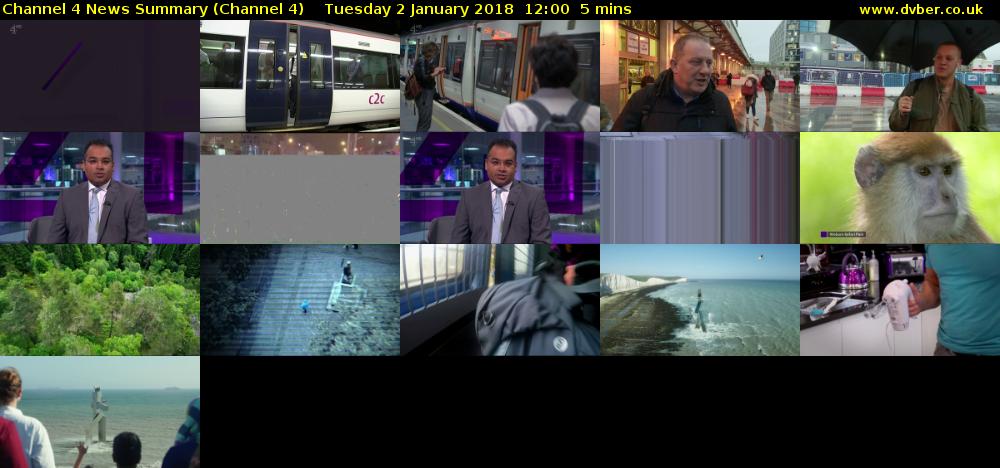Channel 4 News Summary (Channel 4) Tuesday 2 January 2018 12:00 - 12:05