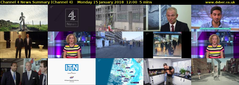 Channel 4 News Summary (Channel 4) Monday 15 January 2018 12:00 - 12:05