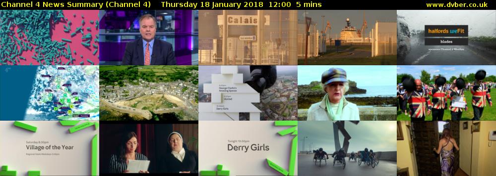 Channel 4 News Summary (Channel 4) Thursday 18 January 2018 12:00 - 12:05