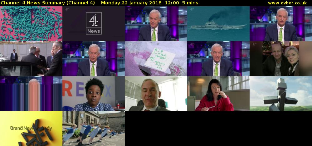 Channel 4 News Summary (Channel 4) Monday 22 January 2018 12:00 - 12:05