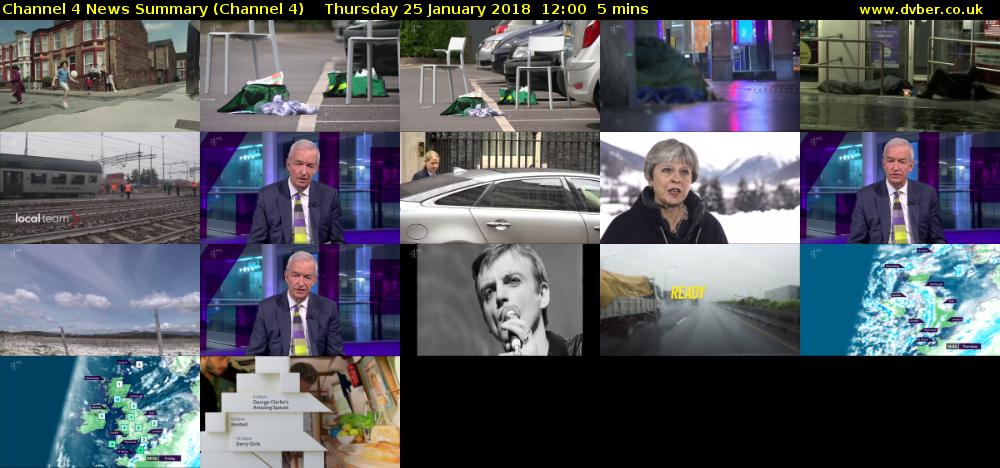 Channel 4 News Summary (Channel 4) Thursday 25 January 2018 12:00 - 12:05