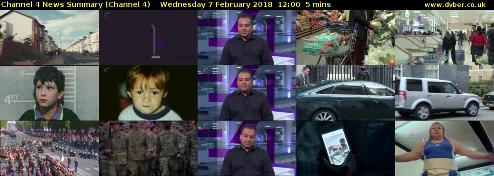 Channel 4 News Summary (Channel 4) Wednesday 7 February 2018 12:00 - 12:05