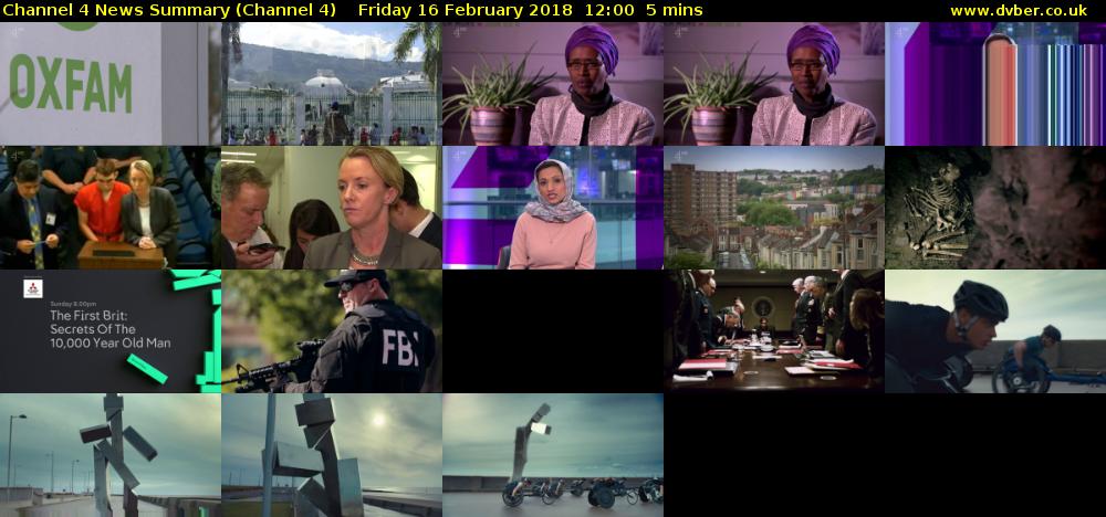 Channel 4 News Summary (Channel 4) Friday 16 February 2018 12:00 - 12:05