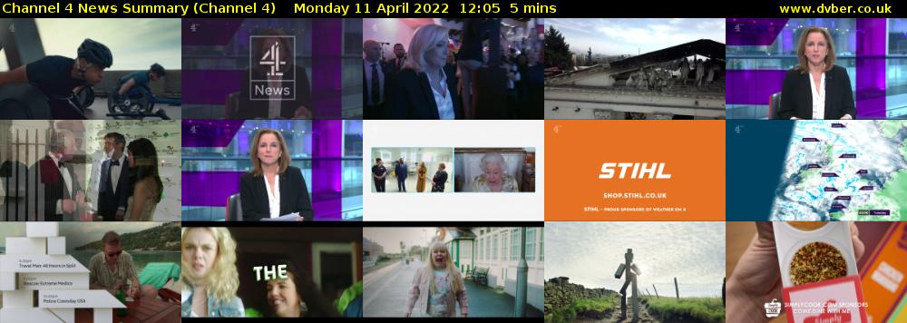 Channel 4 News Summary (Channel 4) Monday 11 April 2022 12:05 - 12:10