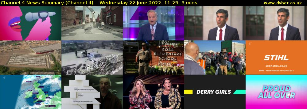 Channel 4 News Summary (Channel 4) Wednesday 22 June 2022 11:25 - 11:30