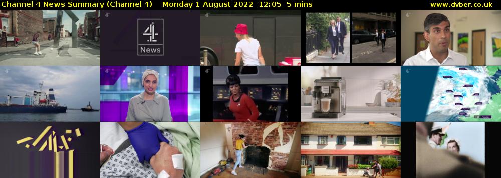 Channel 4 News Summary (Channel 4) Monday 1 August 2022 12:05 - 12:10